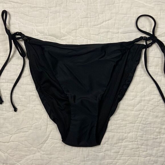 NWT J.Crew Curved-waist cheeky string bikini bottom with beads in black size XL - Picture 1 of 7